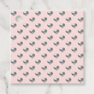 柔エレガントらかいピンクの背景に銀のハート フェイバータグ