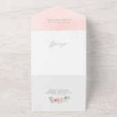 柔エレガントらかいピンクの花ボホ結婚の オールインワン招待状 (外側)