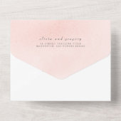柔エレガントらかいピンクの花ボホ結婚の オールインワン招待状 (裏面)