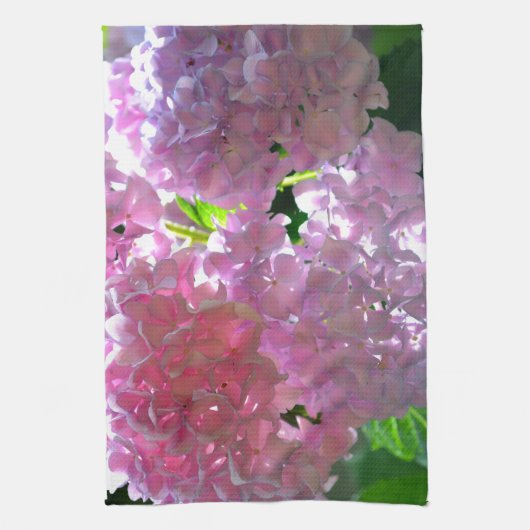柔エレガントらかいピンクの花模様ピンクのアジサイバラ キッチンタオル (縦)