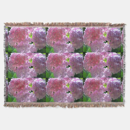 柔エレガントらかいピンクの花模様ピンクのアジサイバラ スローブランケット (正面)