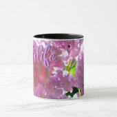 柔エレガントらかいピンクの花模様ピンクのアジサイバラ マグカップ (中央)