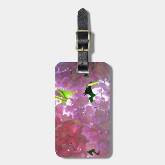 柔エレガントらかいピンクの花模様ピンクのアジサイバラ ラゲッジタグ (正面縦)