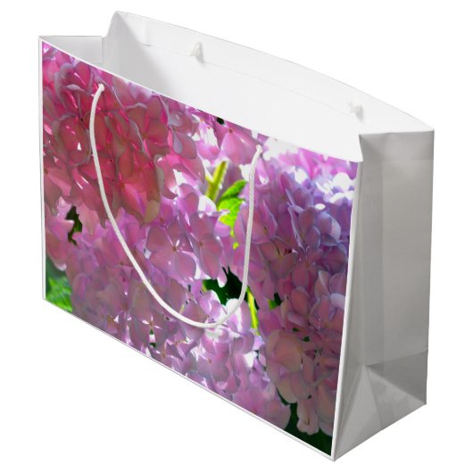 柔エレガントらかいピンクの花模様ピンクのアジサイバラ ラージペーパーバッグ (裏面アングル)