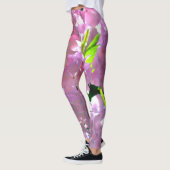 柔エレガントらかいピンクの花模様ピンクのアジサイバラ レギンス (左)