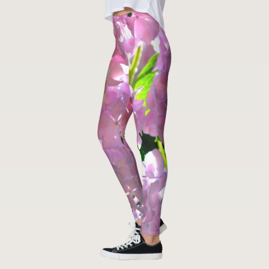 柔エレガントらかいピンクの花模様ピンクのアジサイバラ レギンス (左)