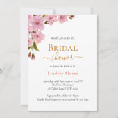柔エレガントらかいピンクの花金ゴールドブライダルシャワー 招待状 (正面)