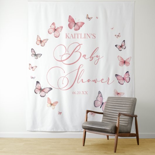 柔エレガントらかいピンクの蝶の赤ちゃんシャワー タペストリー (インサイチュ)