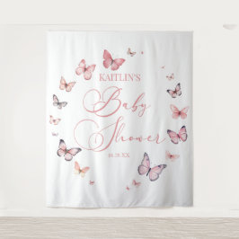 柔エレガントらかいピンクの蝶の赤ちゃんシャワー タペストリー