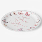 柔エレガントらかいピンクの蝶の赤ちゃんシャワー ペーパープレート (アングル)