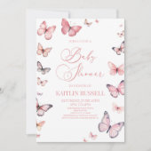 柔エレガントらかいピンクの蝶の赤ちゃんシャワー 招待状 (正面)