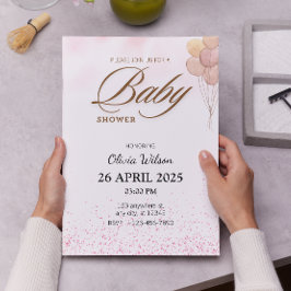 柔エレガントらかいピンク色のバルーン赤ちゃんシャワー 招待状