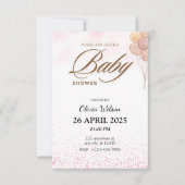 柔エレガントらかいピンク色のバルーン赤ちゃんシャワー 招待状 (正面)