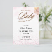 柔エレガントらかいピンク色のバルーン赤ちゃんシャワー 招待状 (スタンド正面)