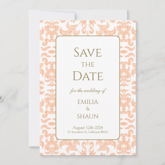柔エレガントらかい桃の結婚式の日付保存 招待状 (正面)