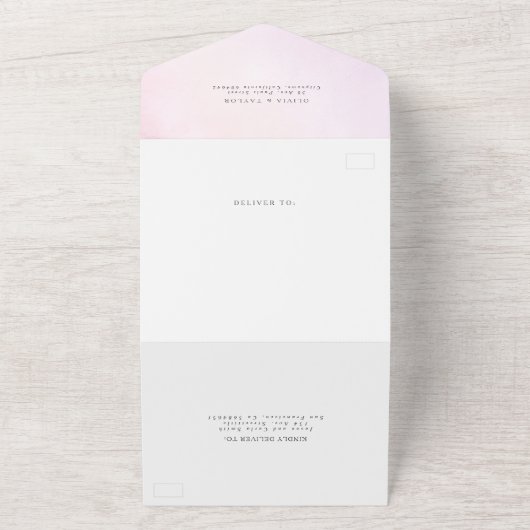 柔エレガントらかい水彩花パープル結婚ズ オールインワン招待状 (外側)