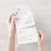 柔エレガントらかい水彩花パープル結婚ズ オールインワン招待状 (貼ってはがせる)