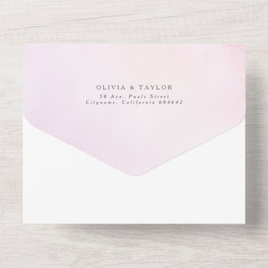 柔エレガントらかい水彩花パープル結婚ズ オールインワン招待状 (裏面)