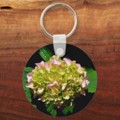 柔エレガントらかい緑のピンクの緑のフローラアジサイ キーホルダー (正面)