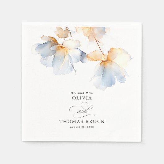 柔エレガントらかい花ダスティブルー結婚ズ スタンダードカクテルナプキン (正面)