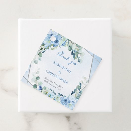 柔エレガントらかい青の水色のフローラシルバ結婚ー フェイバータグ (インサイチュ)