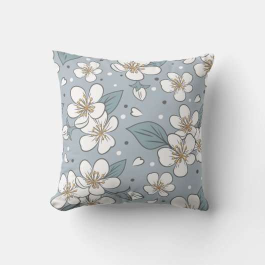 柔エレガントらかい青の背景に花の模様 クッション (正面)