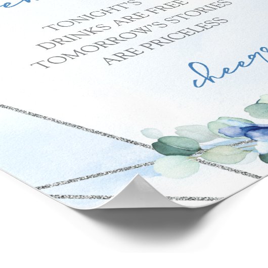 柔エレガントらかい青色の水色フローラ開いたバー標識 ポスター (角)