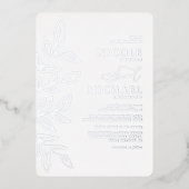 柔エレガント紫ミニマル銀の結婚葉 箔招待状 (正面)