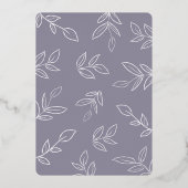 柔エレガント紫ミニマル銀の結婚葉 箔招待状 (裏面)