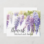 柔エレガント紫色の水彩藤 サンキューカード (正面/裏面)