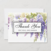 柔エレガント紫色の水色の藤フローラ サンキューカード (正面)
