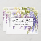 柔エレガント紫色の水色の藤フローラ サンキューカード (正面/裏面)