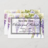 柔エレガント紫色の水色の藤フローラ セーブザデート (正面/裏面)