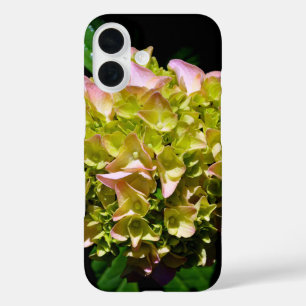 柔エレガント緑色ピンクフローラアジサイ iPhone 16ケース