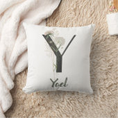 柔カスタムらかい色の花を持つイニシャルY クッション (ブランケット)