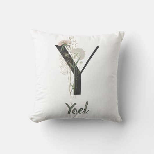 柔カスタムらかい色の花を持つイニシャルY クッション (正面)