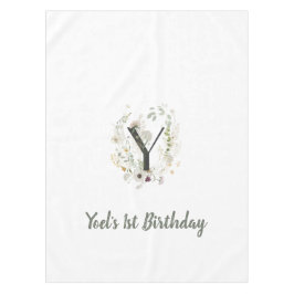 柔カスタムらかい色の花を持つイニシャルY テーブルクロス