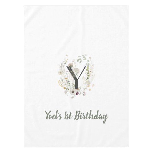 柔カスタムらかい色の花を持つイニシャルY テーブルクロス (正面)