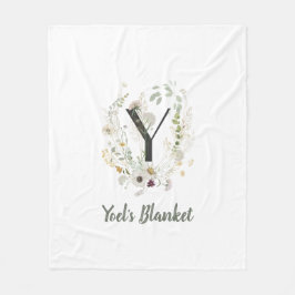 柔カスタムらかい色の花を持つイニシャルY フリースブランケット