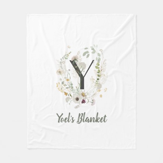 柔カスタムらかい色の花を持つイニシャルY フリースブランケット (正面)