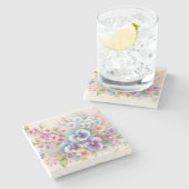 柔カラフルらかいパステル色の花 ストーンコースター (横)