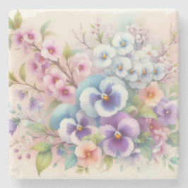 柔カラフルらかいパステル色の花 ストーンコースター