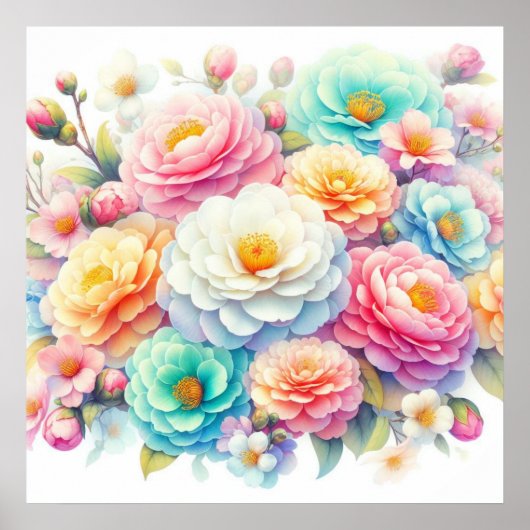 柔カラフルらかいパステル色の花 ポスター (正面)