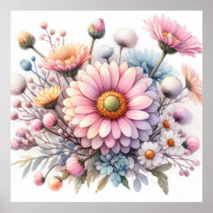 柔カラフルらかいパステル色の花 ポスター