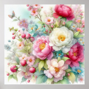 柔カラフルらかいパステル色の花 ポスター