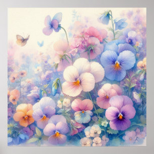 柔カラフルらかいパステル色の花 ポスター