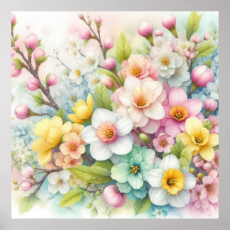 柔カラフルらかいパステル色の花 ポスター
