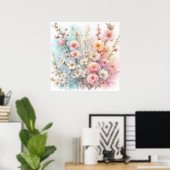柔カラフルらかいパステル色の花 ポスター (ホームオフィス)