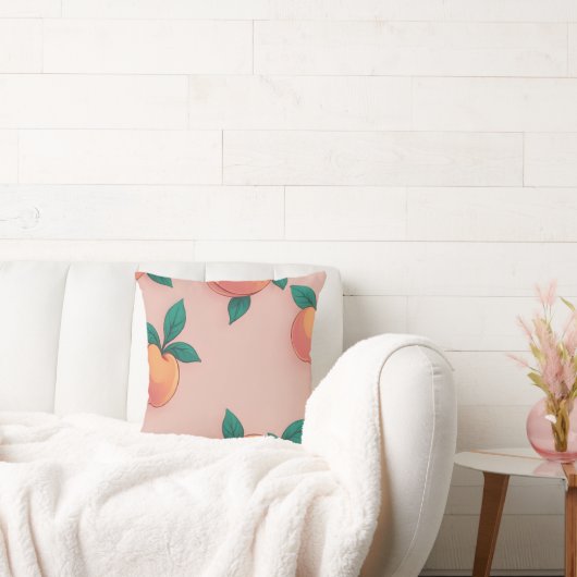 柔カラフルらかいピンク色の背景に桃の模様 クッション (ソファ)