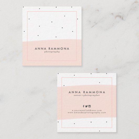 柔ミニマルらかいピンクと白のブラシストローク スクエア名刺 (正面/裏面)
